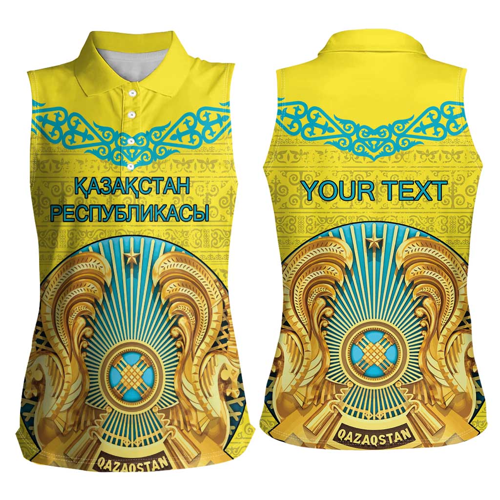 Personalized Kazakhstan Emblem Women Sleeveless Polo Shirt Kazakh Pattern