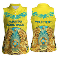 Personalized Kazakhstan Emblem Women Sleeveless Polo Shirt Kazakh Pattern