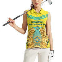 Personalized Kazakhstan Emblem Women Sleeveless Polo Shirt Kazakh Pattern