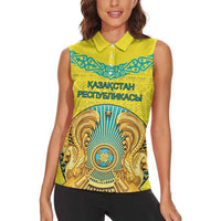 Personalized Kazakhstan Emblem Women Sleeveless Polo Shirt Kazakh Pattern
