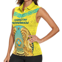 Personalized Kazakhstan Emblem Women Sleeveless Polo Shirt Kazakh Pattern