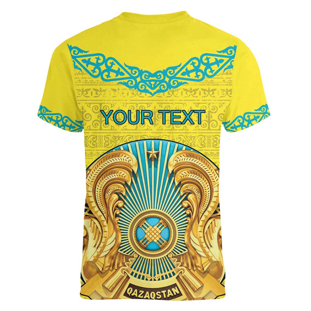 Personalized Kazakhstan Emblem Women V-Neck T-Shirt Kazakh Pattern