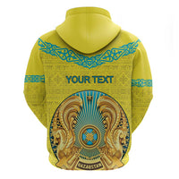 Personalized Kazakhstan Emblem Zip Hoodie Kazakh Pattern