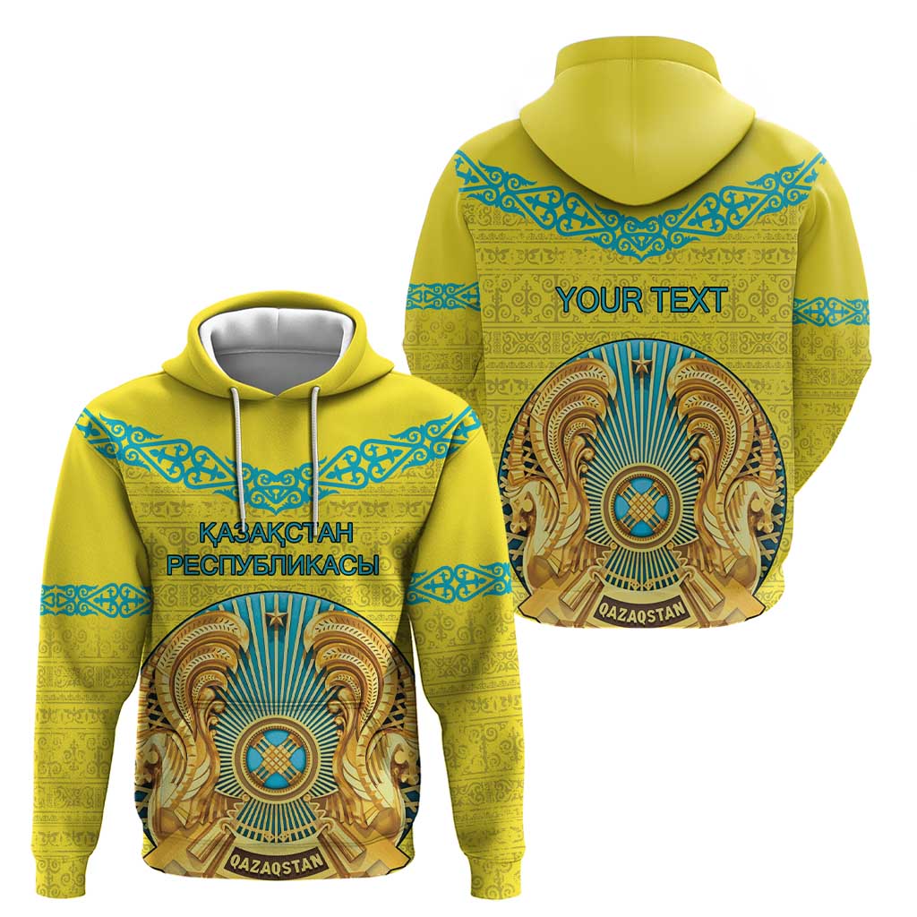 Personalized Kazakhstan Emblem Zip Hoodie Kazakh Pattern