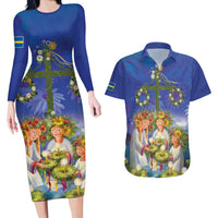Swedish Glad Midsommar Couples Matching Long Sleeve Bodycon Dress and Hawaiian Shirt Hade du en bra Midsommar
