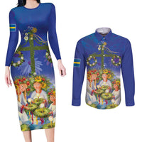 Swedish Glad Midsommar Couples Matching Long Sleeve Bodycon Dress and Long Sleeve Button Shirt Hade du en bra Midsommar