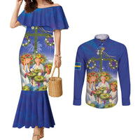 Swedish Glad Midsommar Couples Matching Mermaid Dress and Long Sleeve Button Shirt Hade du en bra Midsommar