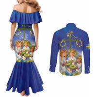 Swedish Glad Midsommar Couples Matching Mermaid Dress and Long Sleeve Button Shirt Hade du en bra Midsommar