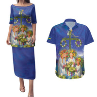 Swedish Glad Midsommar Couples Matching Puletasi and Hawaiian Shirt Hade du en bra Midsommar