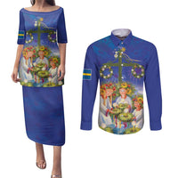 Swedish Glad Midsommar Couples Matching Puletasi and Long Sleeve Button Shirt Hade du en bra Midsommar