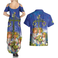 Swedish Glad Midsommar Couples Matching Summer Maxi Dress and Hawaiian Shirt Hade du en bra Midsommar