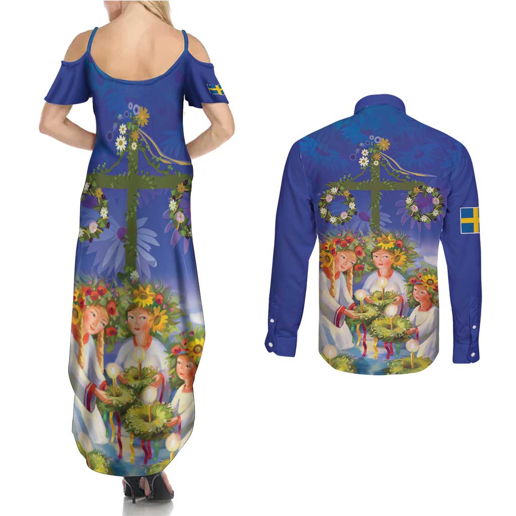 Swedish Glad Midsommar Couples Matching Summer Maxi Dress and Long Sleeve Button Shirt Hade du en bra Midsommar