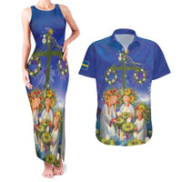 Swedish Glad Midsommar Couples Matching Tank Maxi Dress and Hawaiian Shirt Hade du en bra Midsommar