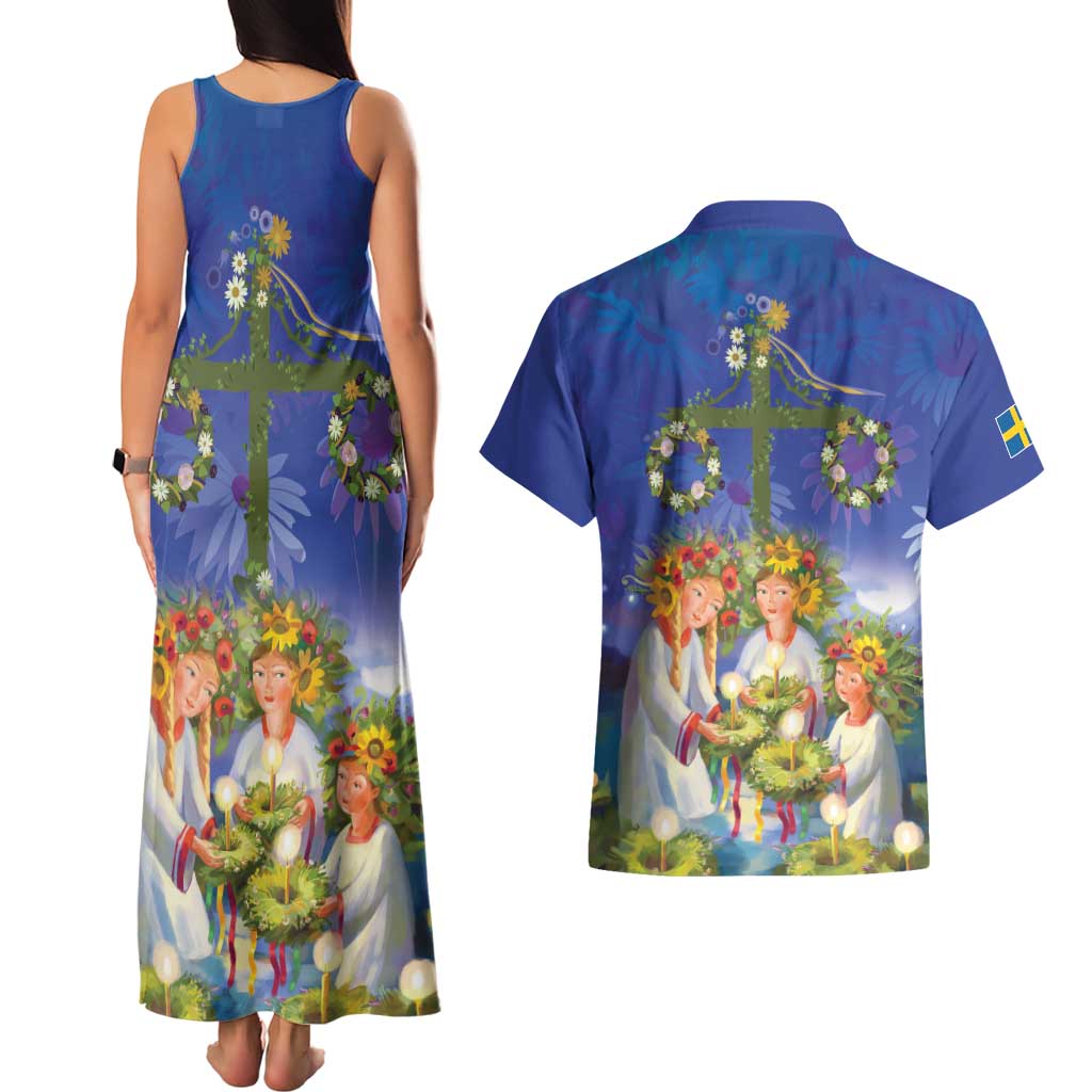 Swedish Glad Midsommar Couples Matching Tank Maxi Dress and Hawaiian Shirt Hade du en bra Midsommar