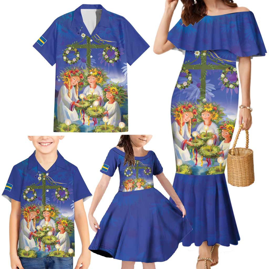 Swedish Glad Midsommar Family Matching Mermaid Dress and Hawaiian Shirt Hade du en bra Midsommar
