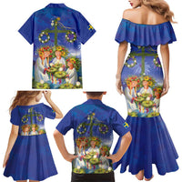 Swedish Glad Midsommar Family Matching Mermaid Dress and Hawaiian Shirt Hade du en bra Midsommar