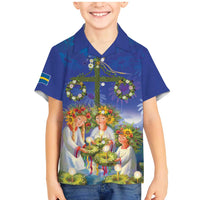 Swedish Glad Midsommar Family Matching Mermaid Dress and Hawaiian Shirt Hade du en bra Midsommar