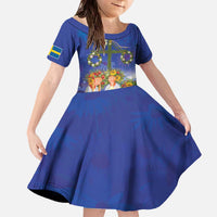 Swedish Glad Midsommar Family Matching Off The Shoulder Long Sleeve Dress and Hawaiian Shirt Hade du en bra Midsommar