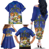 Swedish Glad Midsommar Family Matching Off The Shoulder Long Sleeve Dress and Hawaiian Shirt Hade du en bra Midsommar