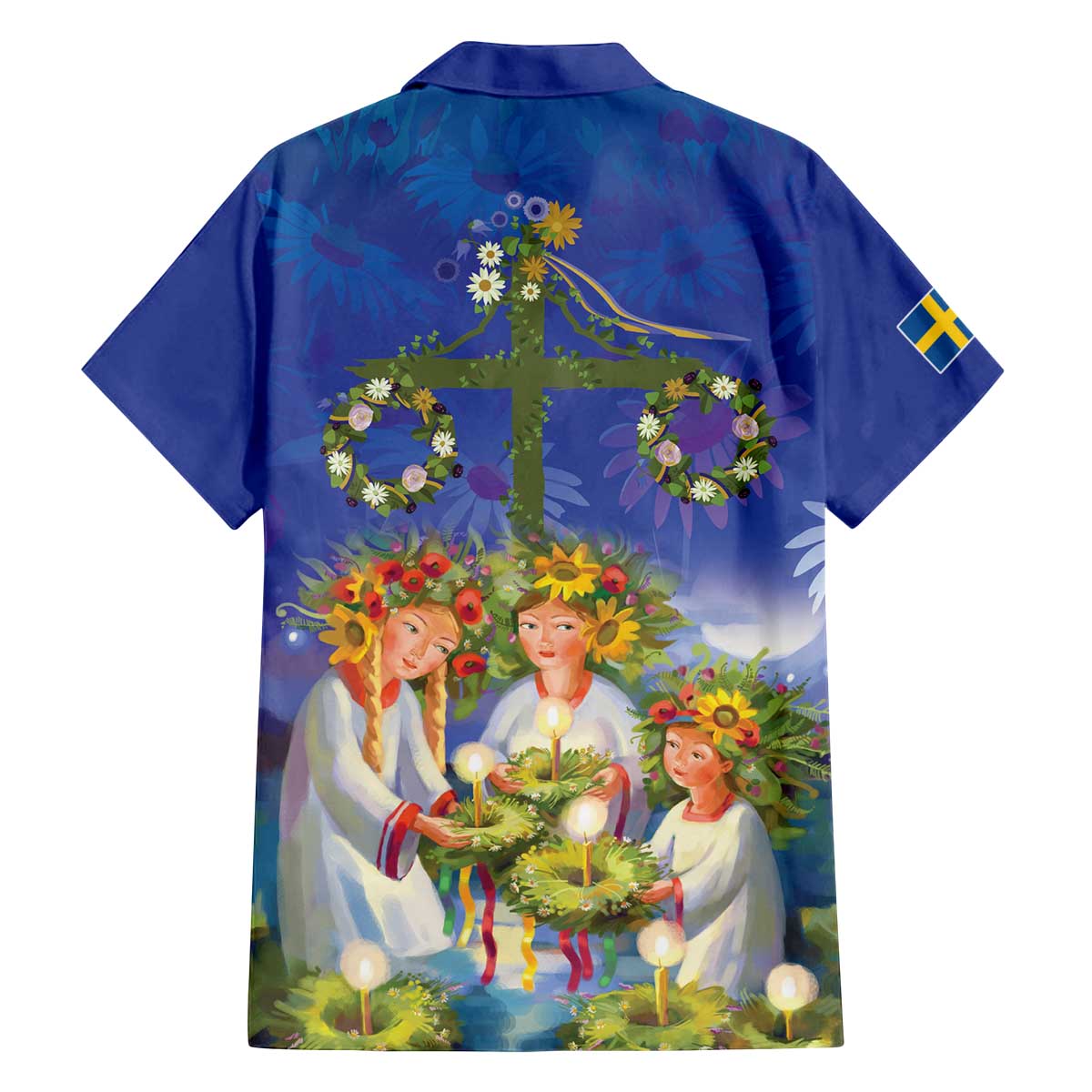Swedish Glad Midsommar Family Matching Off The Shoulder Long Sleeve Dress and Hawaiian Shirt Hade du en bra Midsommar