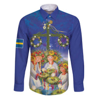 Swedish Glad Midsommar Family Matching Off The Shoulder Long Sleeve Dress and Hawaiian Shirt Hade du en bra Midsommar