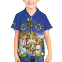 Swedish Glad Midsommar Family Matching Off The Shoulder Long Sleeve Dress and Hawaiian Shirt Hade du en bra Midsommar