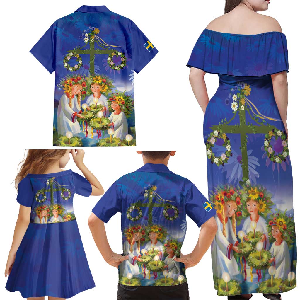 Swedish Glad Midsommar Family Matching Off Shoulder Maxi Dress and Hawaiian Shirt Hade du en bra Midsommar