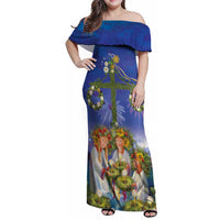 Swedish Glad Midsommar Family Matching Off Shoulder Maxi Dress and Hawaiian Shirt Hade du en bra Midsommar
