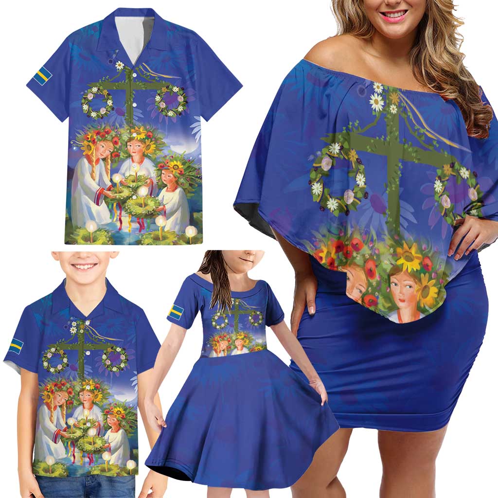 Swedish Glad Midsommar Family Matching Off Shoulder Short Dress and Hawaiian Shirt Hade du en bra Midsommar