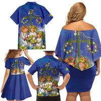 Swedish Glad Midsommar Family Matching Off Shoulder Short Dress and Hawaiian Shirt Hade du en bra Midsommar