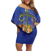 Swedish Glad Midsommar Family Matching Off Shoulder Short Dress and Hawaiian Shirt Hade du en bra Midsommar