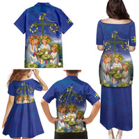 Swedish Glad Midsommar Family Matching Puletasi and Hawaiian Shirt Hade du en bra Midsommar
