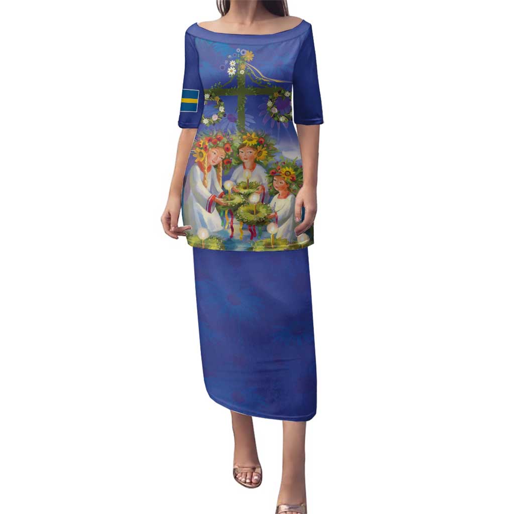Swedish Glad Midsommar Family Matching Puletasi and Hawaiian Shirt Hade du en bra Midsommar
