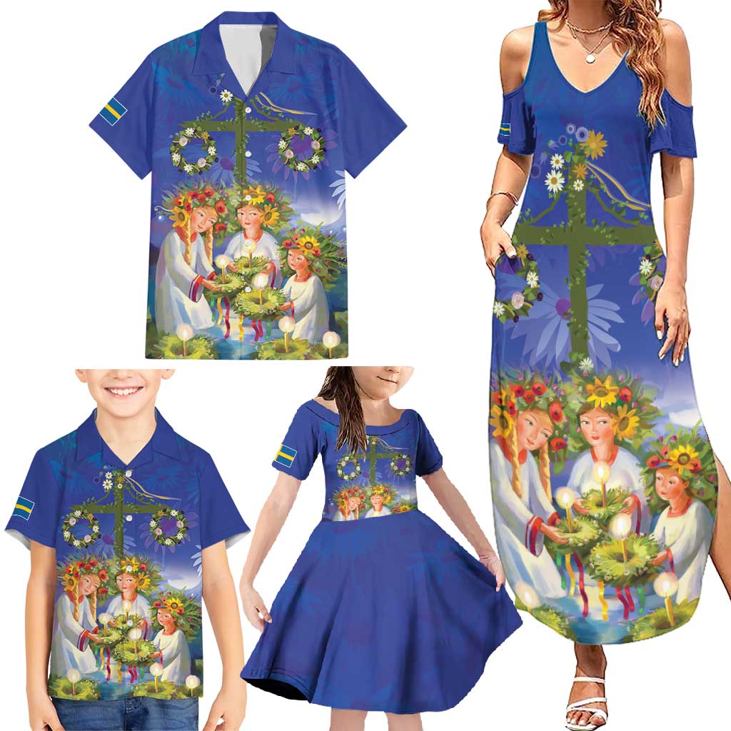 Swedish Glad Midsommar Family Matching Summer Maxi Dress and Hawaiian Shirt Hade du en bra Midsommar