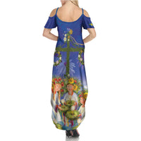 Swedish Glad Midsommar Family Matching Summer Maxi Dress and Hawaiian Shirt Hade du en bra Midsommar