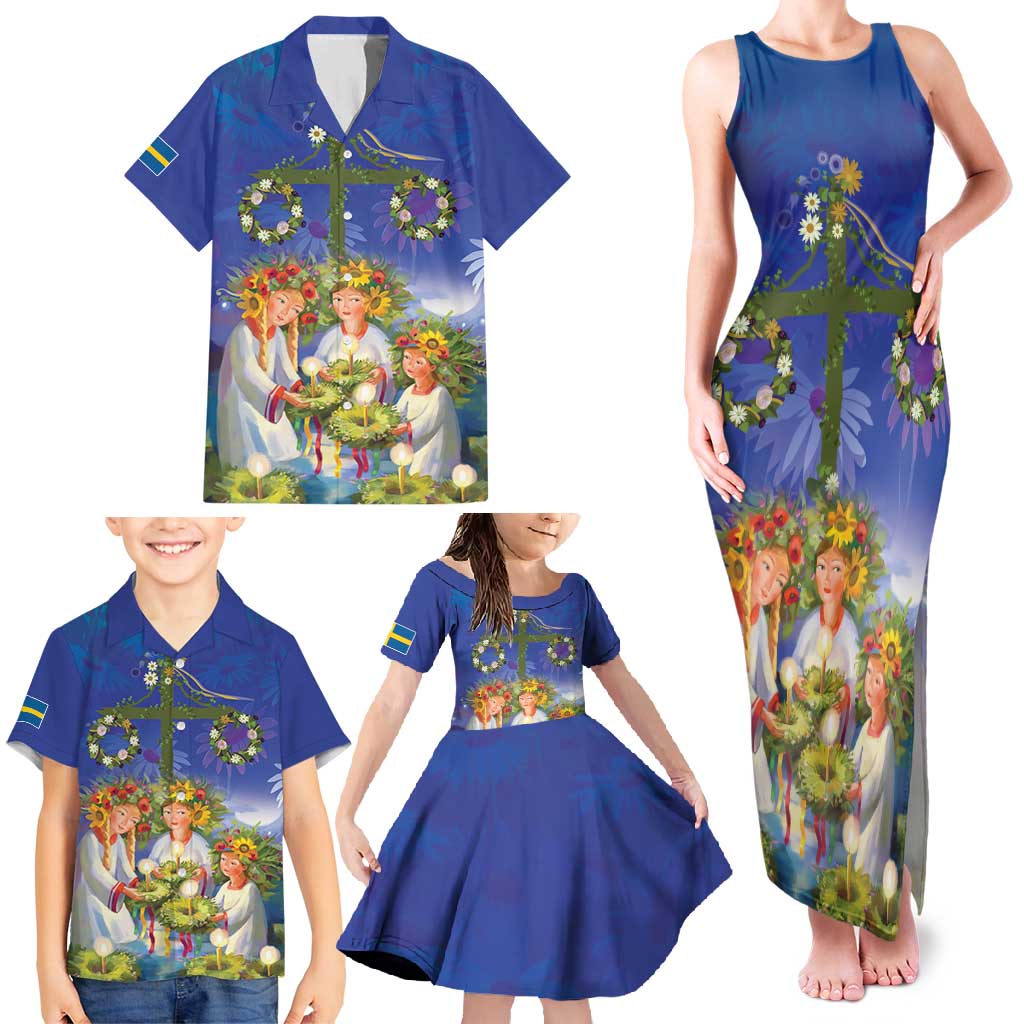 Swedish Glad Midsommar Family Matching Tank Maxi Dress and Hawaiian Shirt Hade du en bra Midsommar