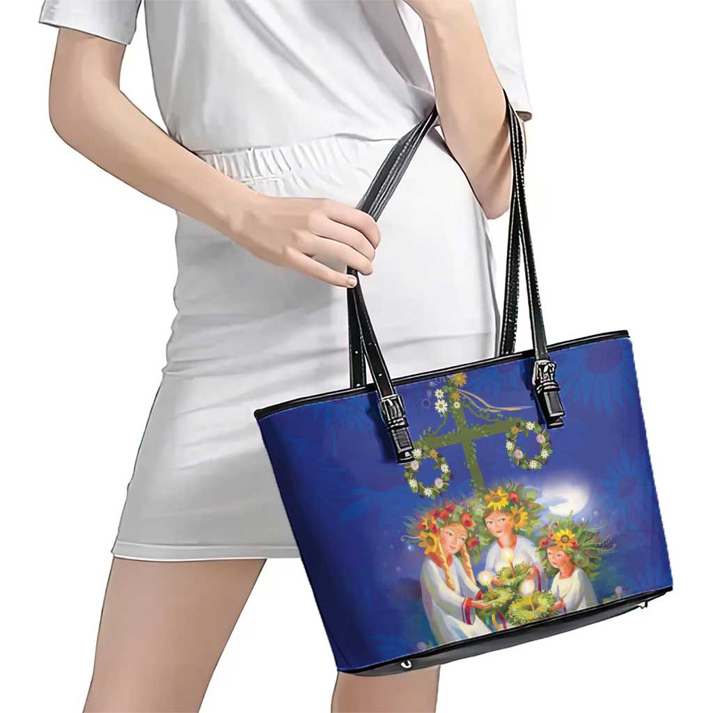 Swedish Glad Midsommar Leather Tote Bag Hade du en bra Midsommar