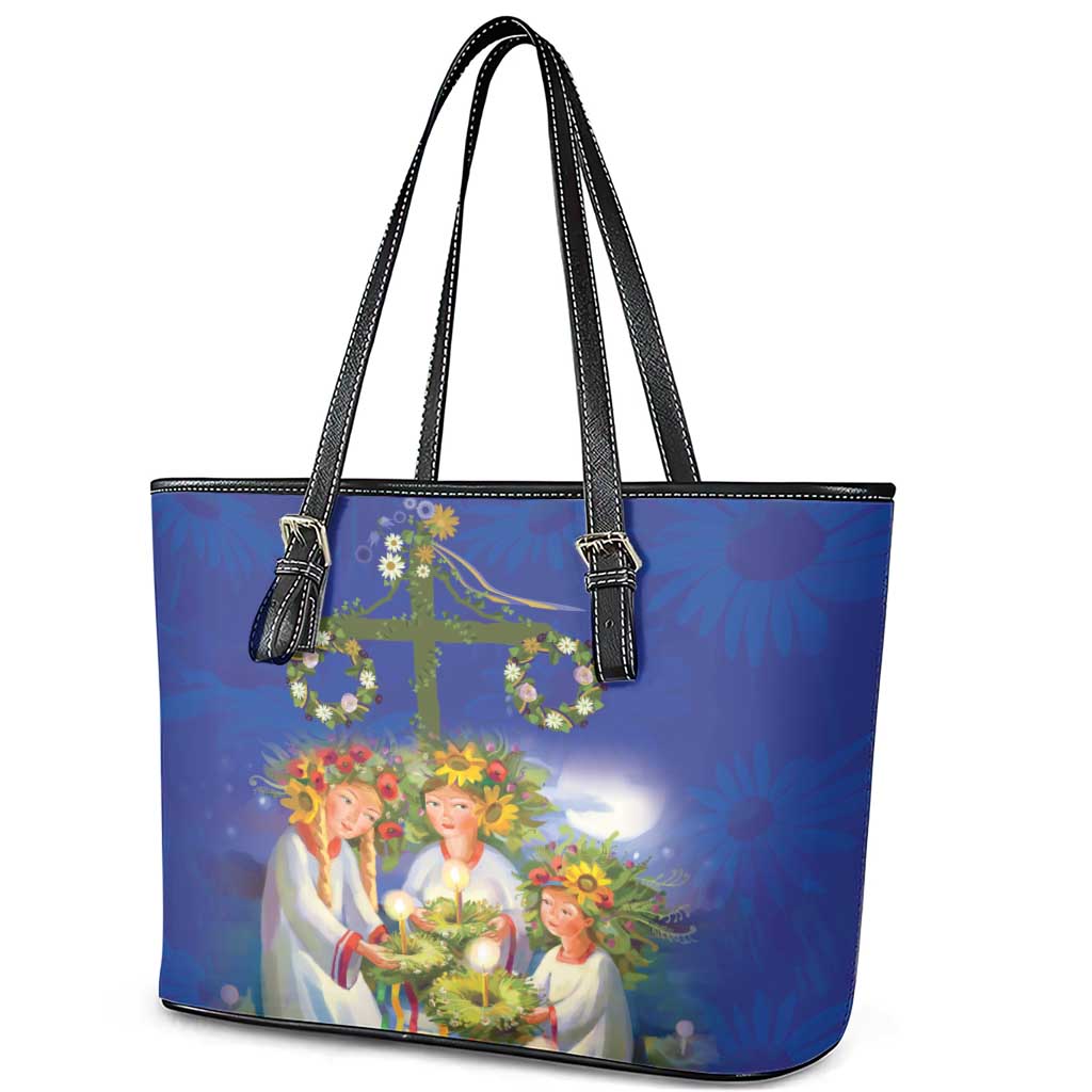 Swedish Glad Midsommar Leather Tote Bag Hade du en bra Midsommar