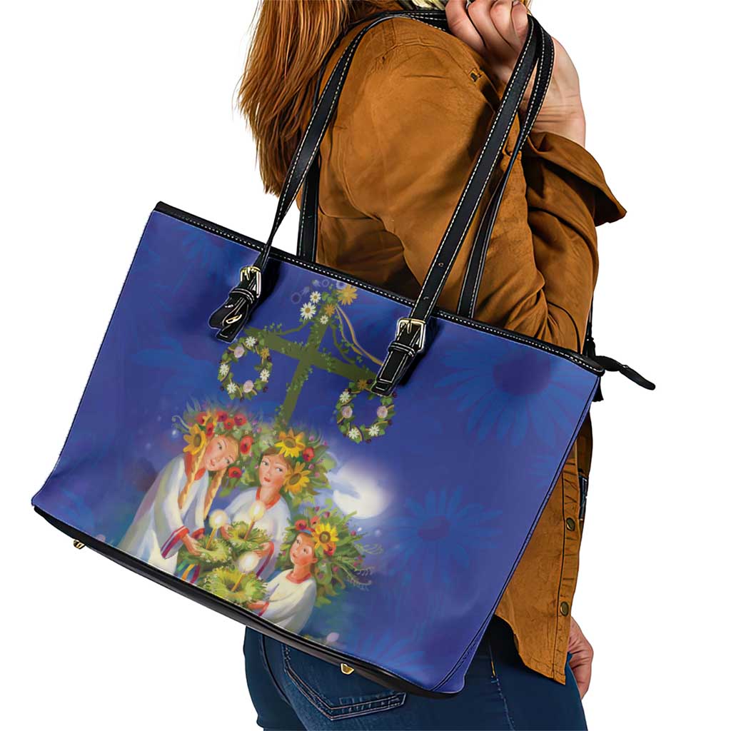 Swedish Glad Midsommar Leather Tote Bag Hade du en bra Midsommar