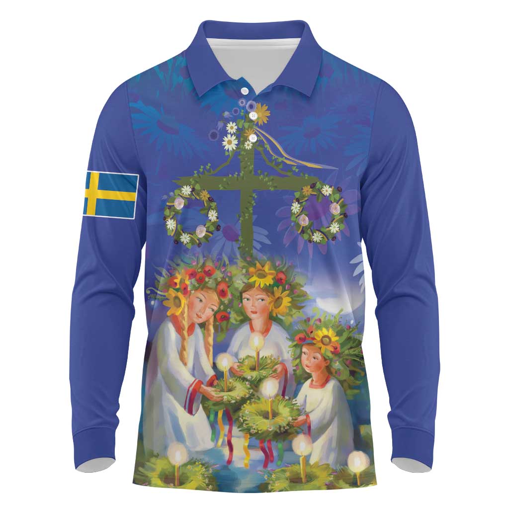 Swedish Glad Midsommar Long Sleeve Polo Shirt Hade du en bra Midsommar