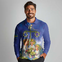 Swedish Glad Midsommar Long Sleeve Polo Shirt Hade du en bra Midsommar
