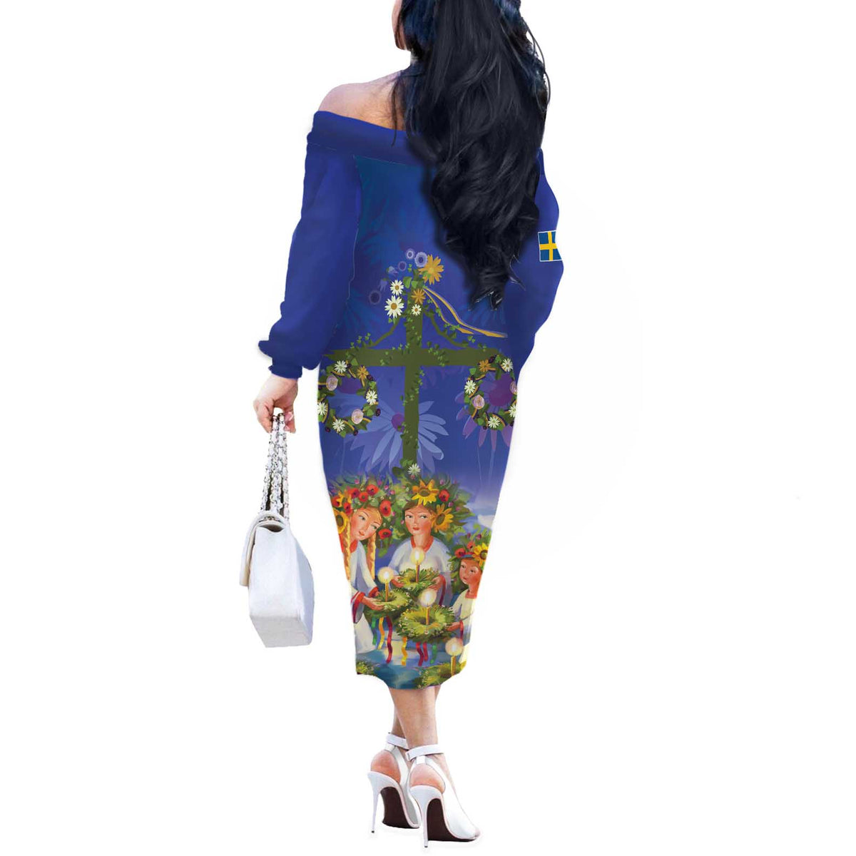 Swedish Glad Midsommar Off The Shoulder Long Sleeve Dress Hade du en bra Midsommar