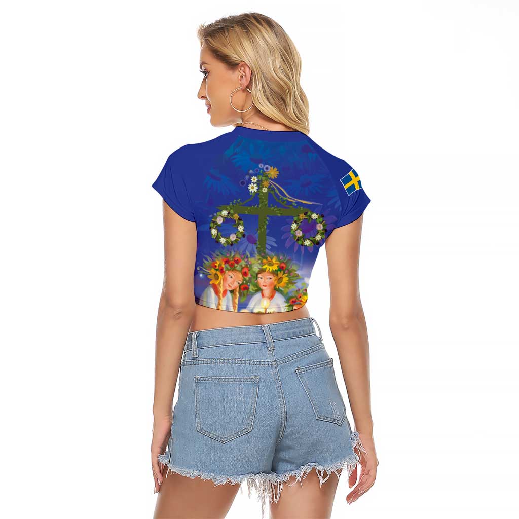 Swedish Glad Midsommar Raglan Cropped T Shirt Hade du en bra Midsommar