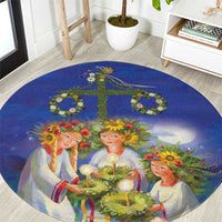 Swedish Glad Midsommar Round Carpet Hade du en bra Midsommar