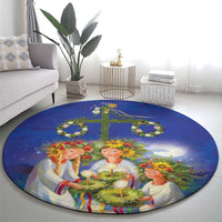 Swedish Glad Midsommar Round Carpet Hade du en bra Midsommar