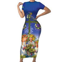 Swedish Glad Midsommar Short Sleeve Bodycon Dress Hade du en bra Midsommar