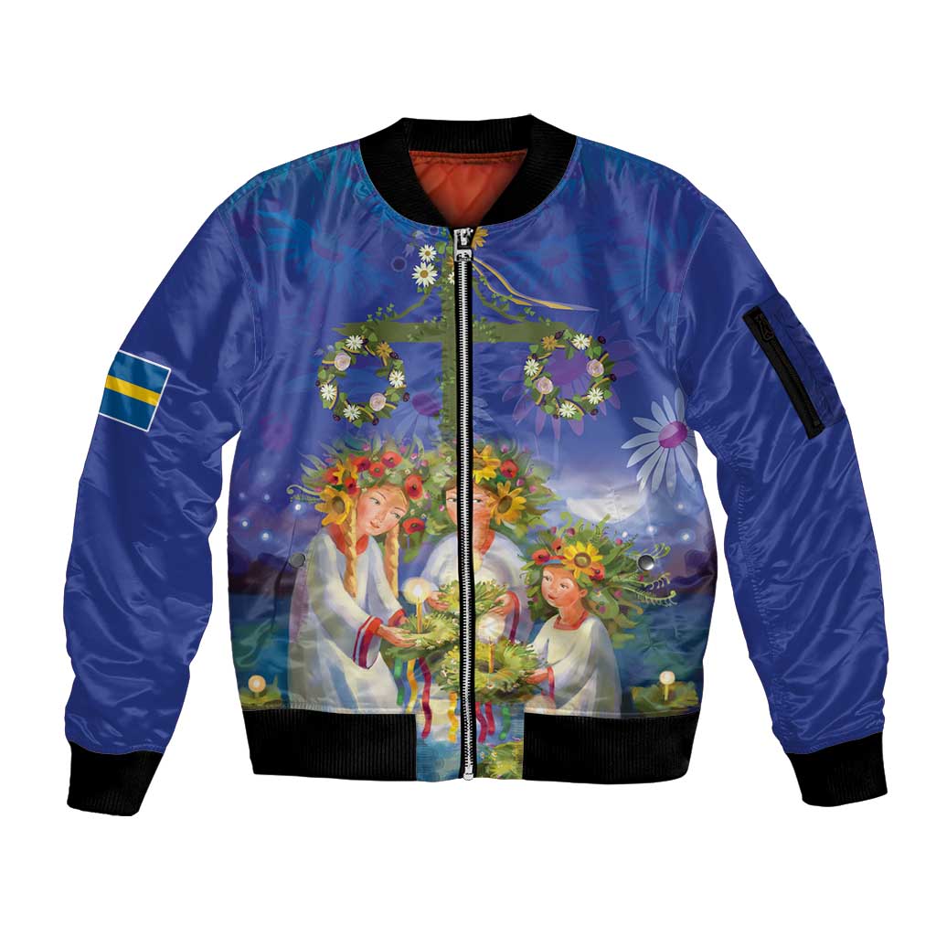 Swedish Glad Midsommar Sleeve Zip Bomber Jacket Hade du en bra Midsommar