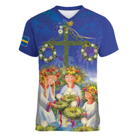 Swedish Glad Midsommar Women V-Neck T-Shirt Hade du en bra Midsommar