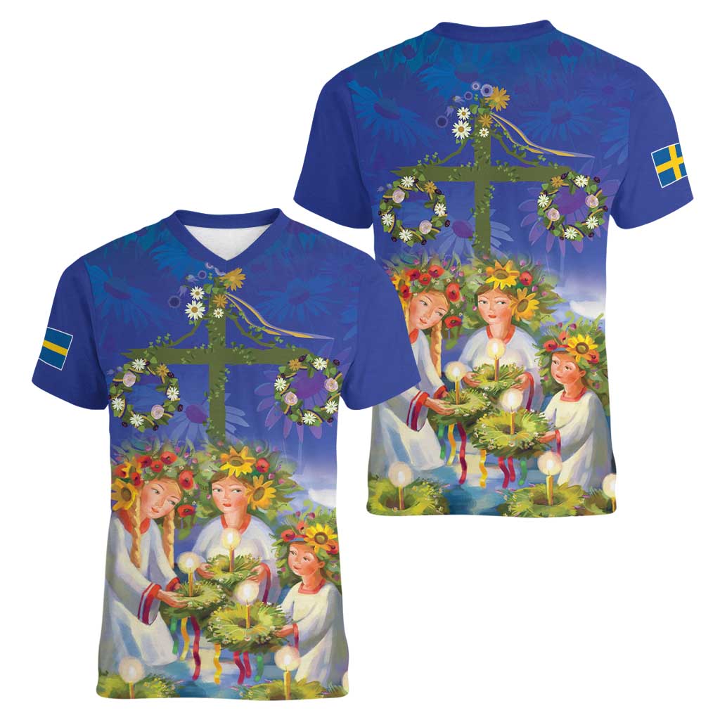 Swedish Glad Midsommar Women V-Neck T-Shirt Hade du en bra Midsommar