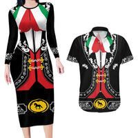 Mexican Trajes Charros Costume Couples Matching Long Sleeve Bodycon Dress and Hawaiian Shirt